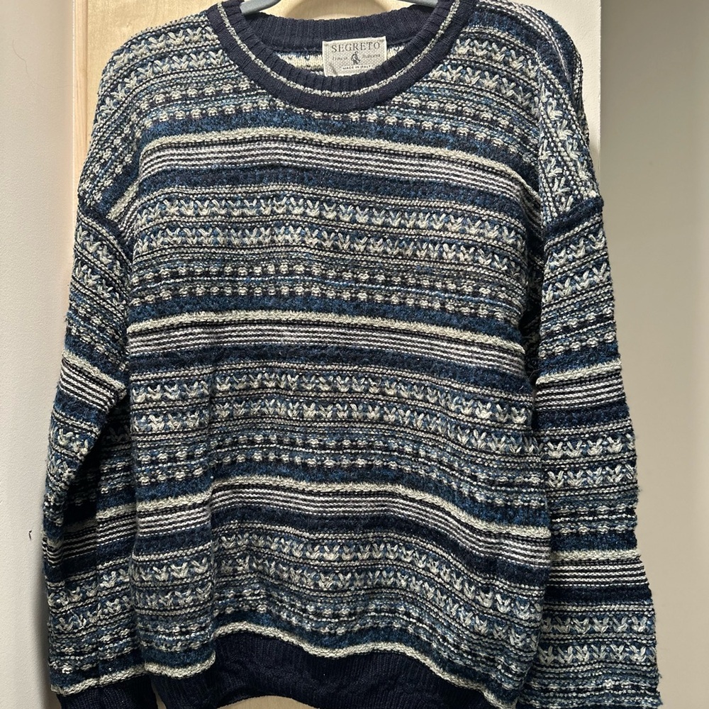 Vintage Segreto Navy and White Crewneck Sweater